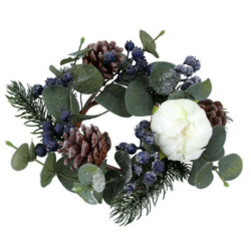 Large Eucalyptus and Blueberry Candle Ring Gisela Graham This festive eucalyptus and blueberry large candle ring will really add a lot of character to your Christmas decorations. The Christmas candle ring will compliment any decor and would look lovely on your Christmas dinner table. Made by London based designer Gisela Graham who designs really beautiful and unusual Christmas decorations and gifts for your home.Ê Would also make a lovely Christmas gift. Smaller size also available.